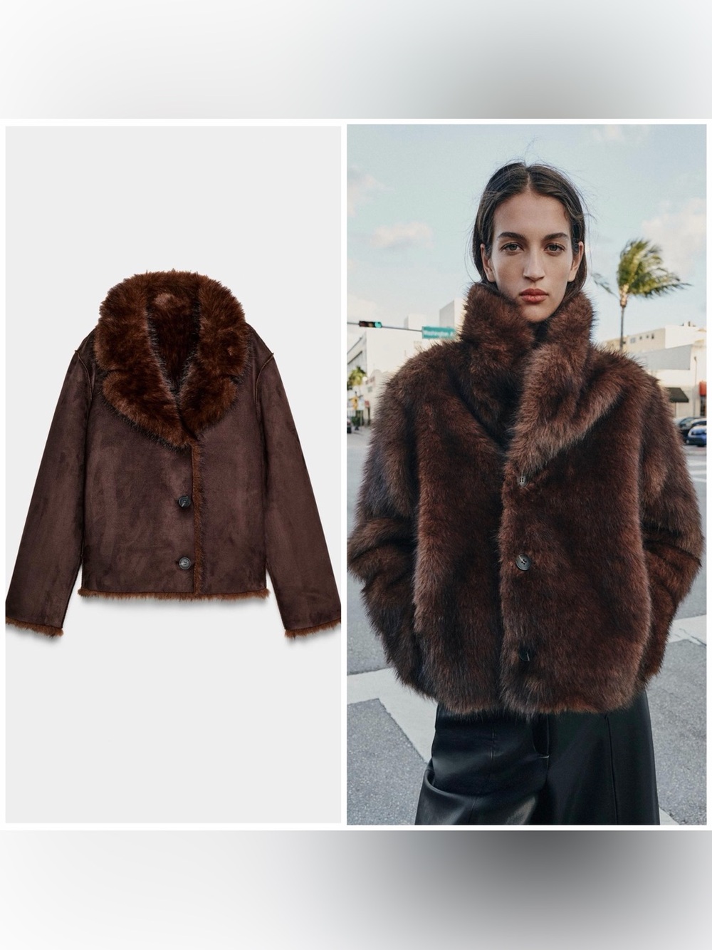 ZARA REVERSIBLE DOUBLE FACED FAUX FUR & SUEDE JACKET